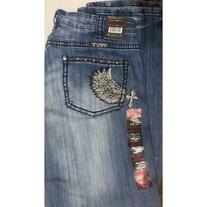 Cowgirl Tuff Co Women's 35x31 Jeans Blue Denim Wing Cross A Wing & Prayer